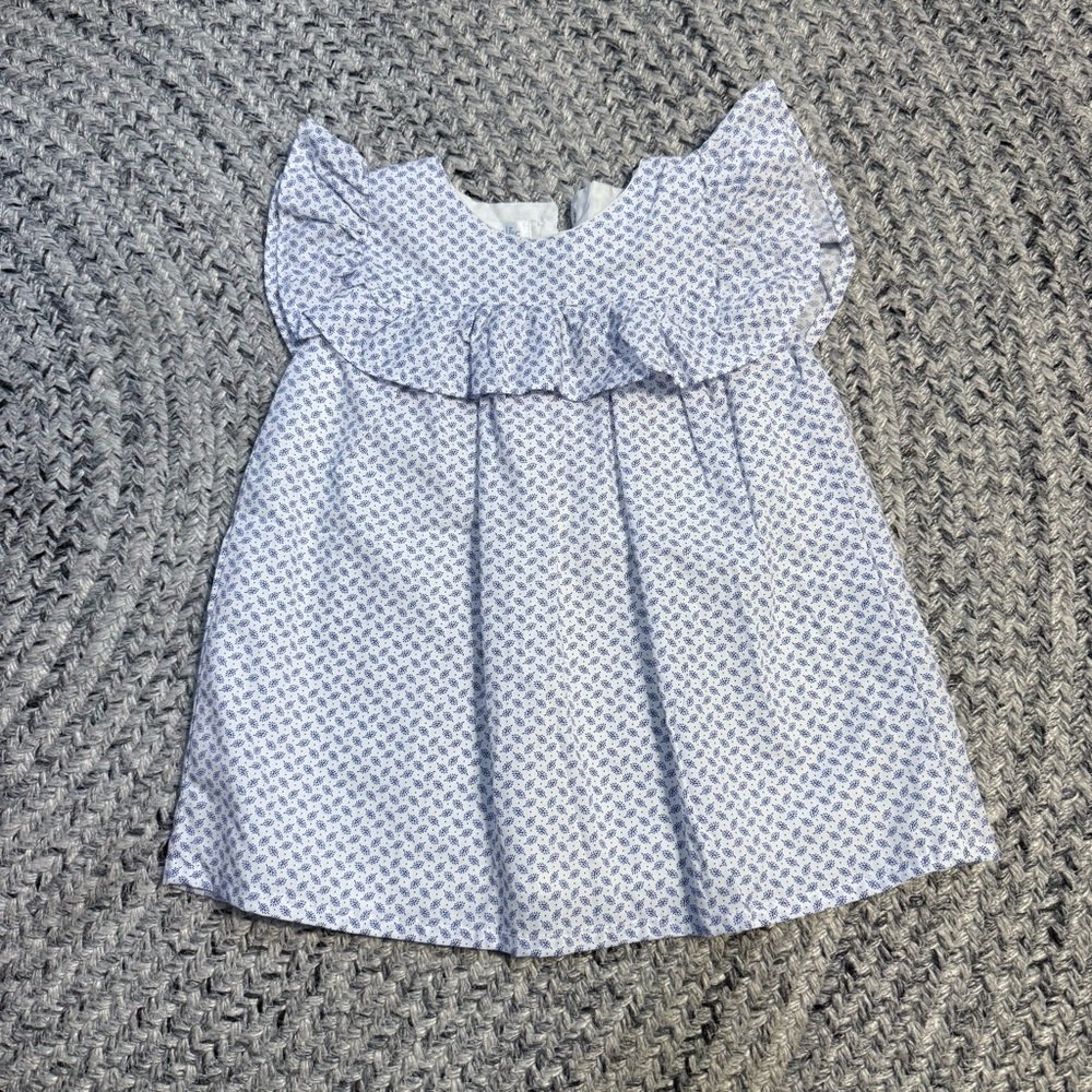 Ruffled Baby Dress in Blue and White